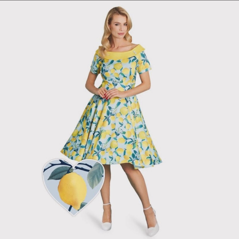 Darlene Blue Lemon Flared Dress